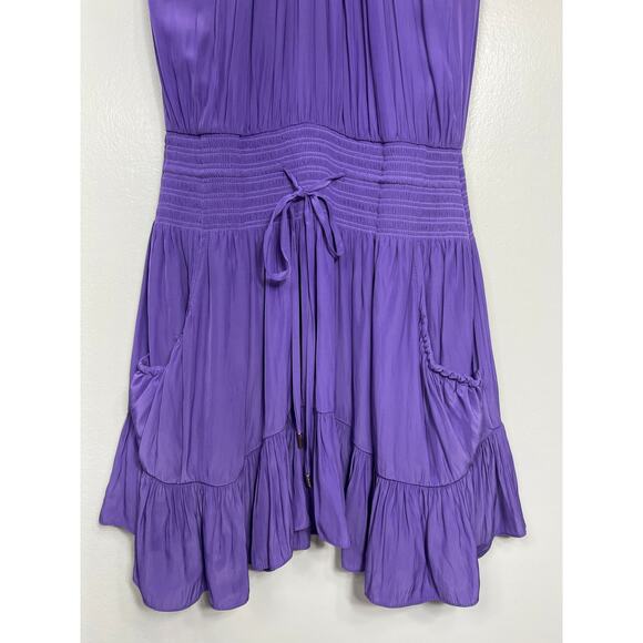 NEW Ramy Brook Ziggy Halter Smocked Short Dress Purple Women's Resort Club - Picture 5 of 10